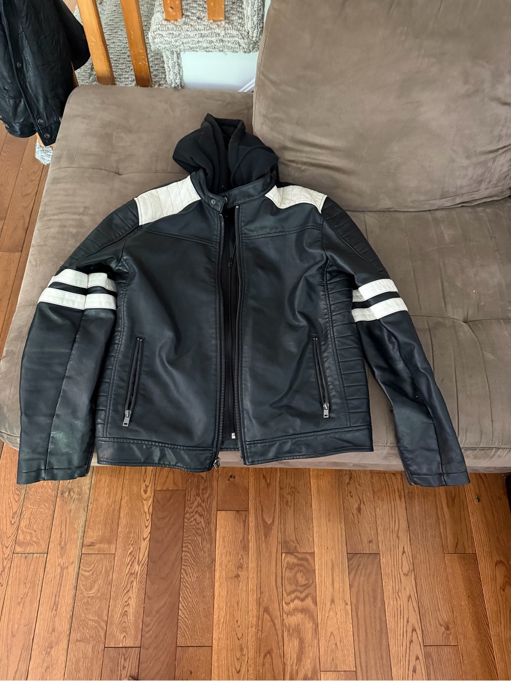 Guess Black Jacket with White Shoulder & Sleeve Stripes